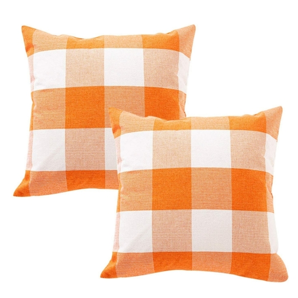 Source Unknown Other - Set of 2 Rustic Farmhouse Buffalo Plaid Pillow Covers Orange Cream 18x18